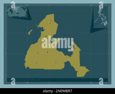 Maguindanao, province des Philippines. Forme de couleur unie. Lieux des principales villes de la région. Cartes d'emplacement auxiliaire d'angle Banque D'Images