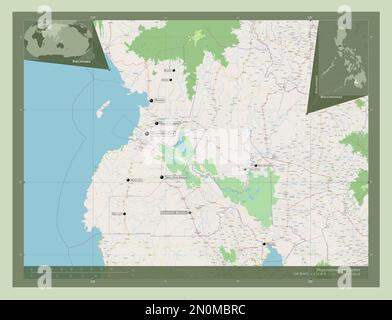 Maguindanao, province des Philippines. Ouvrez la carte des rues. Lieux et noms des principales villes de la région. Cartes d'emplacement auxiliaire d'angle Banque D'Images