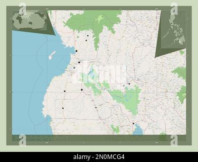 Maguindanao, province des Philippines. Ouvrez la carte des rues. Lieux des principales villes de la région. Cartes d'emplacement auxiliaire d'angle Banque D'Images