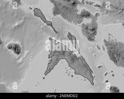 Masbate, province des Philippines. Carte d'altitude en niveaux de gris avec lacs et rivières Banque D'Images