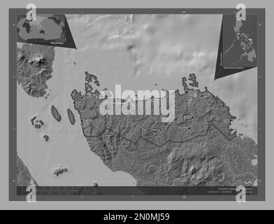 Nord de Samar, province des Philippines. Carte d'altitude à deux niveaux avec lacs et rivières. Lieux et noms des principales villes de la région. Coin auxili Banque D'Images