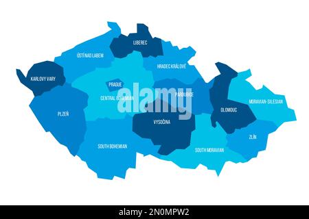 République tchèque carte politique des divisions administratives - régions. Carte vectorielle bleue plate avec noms. Illustration de Vecteur