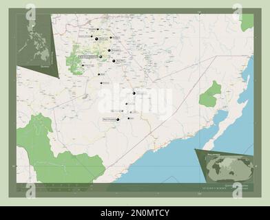 Quirino, province des Philippines. Ouvrez la carte des rues. Lieux et noms des principales villes de la région. Cartes d'emplacement auxiliaire d'angle Banque D'Images