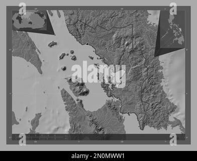 Samar, province des Philippines. Carte d'altitude à deux niveaux avec lacs et rivières. Lieux des principales villes de la région. Cartes d'emplacement auxiliaire d'angle Banque D'Images