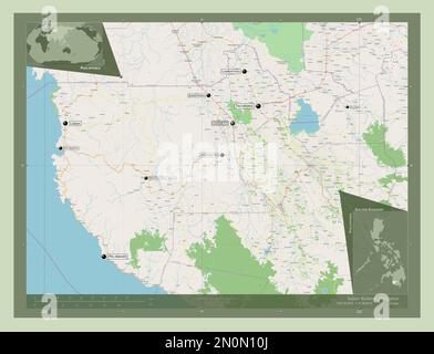Sultan Kudarat, province des Philippines. Ouvrez la carte des rues. Lieux et noms des principales villes de la région. Cartes d'emplacement auxiliaire d'angle Banque D'Images