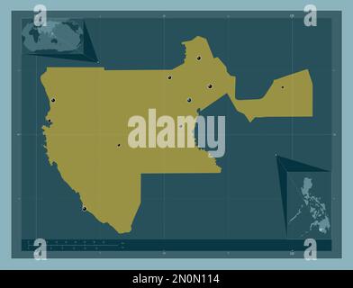 Sultan Kudarat, province des Philippines. Forme de couleur unie. Lieux des principales villes de la région. Cartes d'emplacement auxiliaire d'angle Banque D'Images