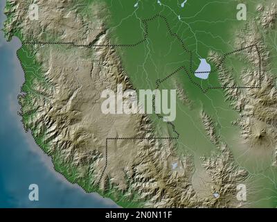 Sultan Kudarat, province des Philippines. Carte d'altitude colorée en style wiki avec lacs et rivières Banque D'Images