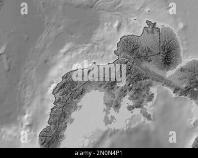 Zamboanga del Norte, province des Philippines. Carte d'altitude en niveaux de gris avec lacs et rivières Banque D'Images