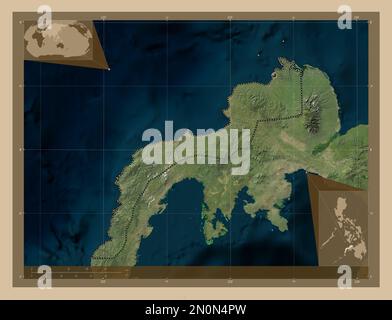 Zamboanga del Norte, province des Philippines. Carte satellite basse résolution. Cartes d'emplacement auxiliaire d'angle Banque D'Images