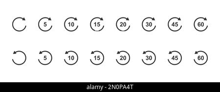 Icônes de retour et d'avance rapide avec flèches circulaires et chiffres des secondes. Boutons de répétition et de suite ronds isolés sur fond blanc. Éléments de lecture du lecteur. Illustration graphique vectorielle Illustration de Vecteur