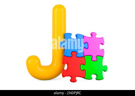 Enfants ABC, lettre J avec puzzle. 3D rendu isolé sur fond blanc Banque D'Images