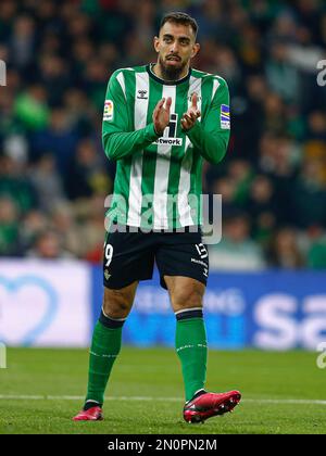 Borja Iglesias de Real Betis pendant le match de la Liga, date 20, entre Real Betis et RC Celta joué au stade Benito Villamarin sur 04 février 2023 à Séville, Espagne. (Photo par Antonio Pozo / PRESSIN) Banque D'Images