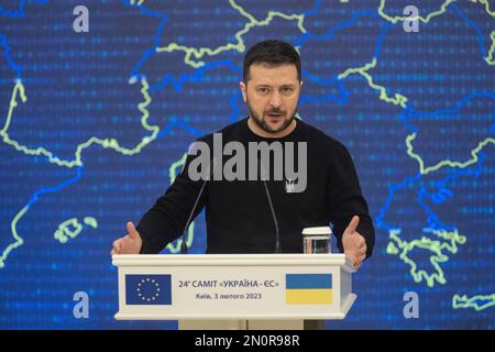 Le Président Volodymyr SELENSKYJ, à propos de 3 février 2023 à Kiev, Sommet UE-Ukraine à Kiev. Participation du président Volodymyr Zelenskyy au Sommet UE-Ukraine à Kiev photo: Le Bureau présidentiel de l'Ukraine via Banque D'Images