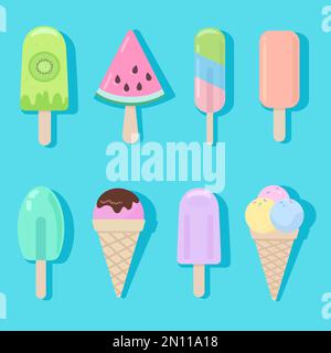 Crème glacée, dessin animé vectoriel clip art dans des couleurs pastel douces Illustration de Vecteur