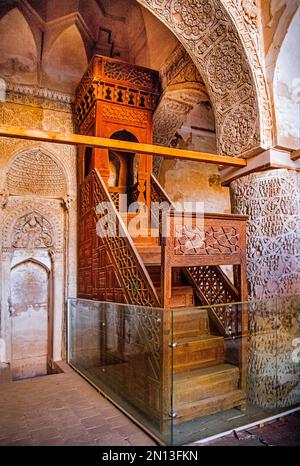 Niche de prière en stuc, Mihrab, Mosquée du vendredi Nain, Iran, Nain, Iran, Asie Banque D'Images