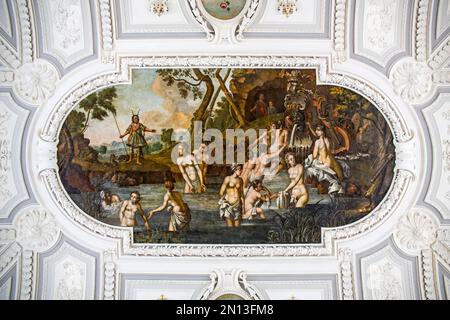 Salle blanche avec de somptueux éléments en stuc, Château baroque de Catherine Valley, Kadriorg, Tallinn, Estonie, Tallinn, Estonie, Europe Banque D'Images