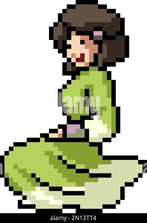 pixel art de femme asiatique robe Illustration de Vecteur