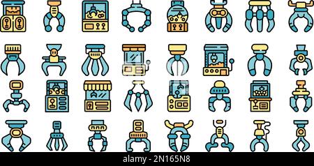 Les icônes de saisie définissent le vecteur de contour. Grue à griffes. Ligne de couleur du joueur sur blanc isolé Illustration de Vecteur