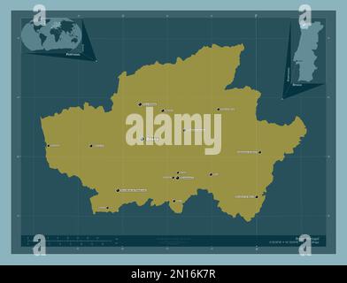 Braga, quartier du Portugal. Forme de couleur unie. Lieux et noms des principales villes de la région. Cartes d'emplacement auxiliaire d'angle Banque D'Images