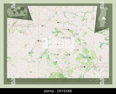 Portalegre, district du Portugal. Ouvrez la carte des rues. Lieux et noms des principales villes de la région. Cartes d'emplacement auxiliaire d'angle Banque D'Images