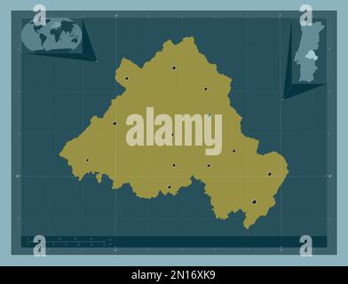 Portalegre, district du Portugal. Forme de couleur unie. Lieux des principales villes de la région. Cartes d'emplacement auxiliaire d'angle Banque D'Images