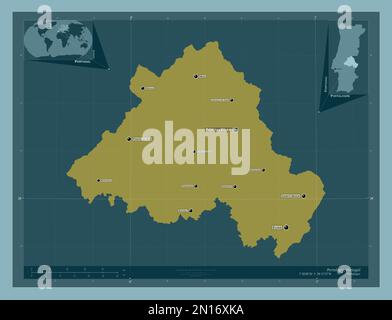 Portalegre, district du Portugal. Forme de couleur unie. Lieux et noms des principales villes de la région. Cartes d'emplacement auxiliaire d'angle Banque D'Images