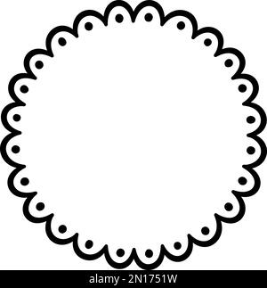 Cadre festonné à cercle Doodle. Forme d'ellipse d'arête festonnée dessinée à la main. Forme simple d'étiquette ronde. Fleur silhouette dentelle cadre. Illustration vectorielle Illustration de Vecteur