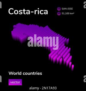 Carte Costa-rica 3D. La carte vectorielle isométrique à rayures numériques stylisée néon simple est en violet sur fond noir Illustration de Vecteur