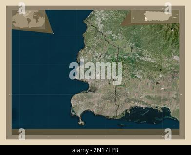 Cabo Rojo, municipalité de Porto Rico. Carte satellite haute résolution. Cartes d'emplacement auxiliaire d'angle Banque D'Images