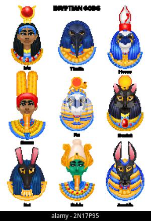 Les dieux égyptiens avec des avatars isolés d'anubis osiris isis amon ra et d'autres créatures mythiques illustration vectorielle Illustration de Vecteur