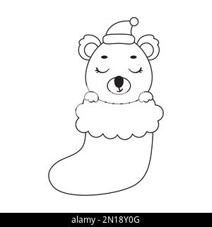 Page de coloriage mignon petit koala en chaussette de Noël. Livre de coloriage pour enfants. Activité éducative pour les enfants d'âge préscolaire et les tout-petits avec un animal mignon Illustration de Vecteur