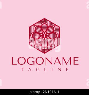 Modèle de conception de logo de fleur d'art de ligne. Vecteur de logo pétale de fleur Feminime. Illustration de Vecteur