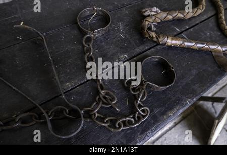 Détail des anciens instruments médiévaux et d'inquisition pour la torture Banque D'Images