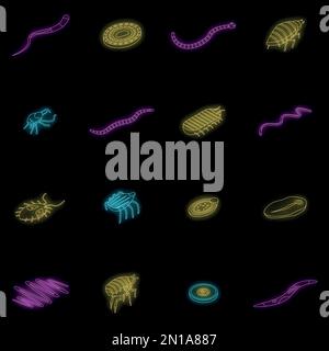 Jeu d'icônes parasites. Ensemble isométrique d'icônes de vecteur de parasite néon sur noir isolé Illustration de Vecteur