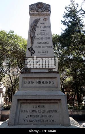 Non exclusif: 5 février 2023, Mexico, Mexique: Obélisque aux enfants héros au château de Chapultepec à Mexico. Sur 5 février 2023 à Mexi Banque D'Images