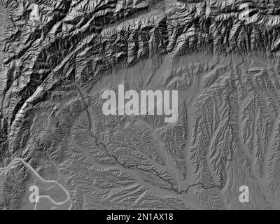 Gorj, comté de Roumanie. Carte d'altitude à deux niveaux avec lacs et rivières Banque D'Images