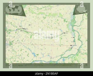 Ialomita, comté de Roumanie. Ouvrez la carte des rues. Lieux et noms des principales villes de la région. Cartes d'emplacement auxiliaire d'angle Banque D'Images