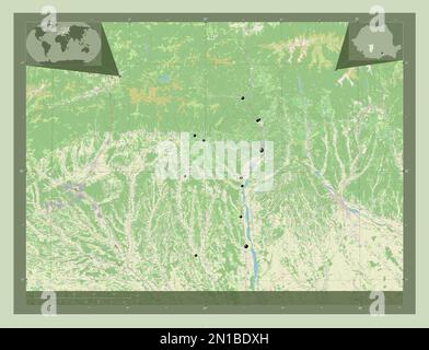 Valcea, comté de Roumanie. Ouvrez la carte des rues. Lieux des principales villes de la région. Cartes d'emplacement auxiliaire d'angle Banque D'Images