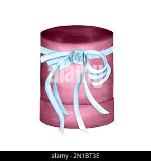 Forfait fleur aquarelle dessiné à la main : boîte rose avec rubans. Une petite partie de l'ensemble de grandes FLEURS Banque D'Images