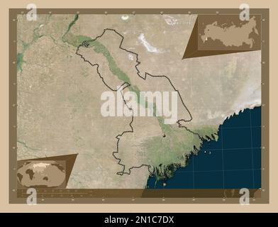 Astrakhan', région de Russie. Carte satellite basse résolution. Cartes d'emplacement auxiliaire d'angle Banque D'Images