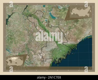 Astrakhan', région de Russie. Carte satellite haute résolution. Cartes d'emplacement auxiliaire d'angle Banque D'Images