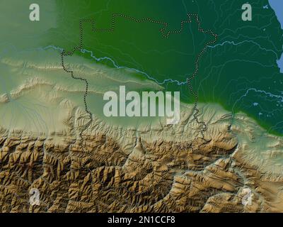 Tchétchénie, république de Russie. Carte d'altitude en couleur avec lacs et rivières Banque D'Images