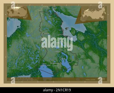 Carélie, république de Russie. Carte d'altitude colorée en style wiki