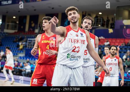 Tbilissi, Géorgie, 7 septembre 2022. Alperen Sengunof Turkey réagit lors du match FIBA Eurobasket 2022, groupe A entre la Turquie et l'Espagne à l'arène de Tbilissi à Belgrade, Serbie. 7 septembre 2023. Crédit : Nikola Krstic/Alay Banque D'Images