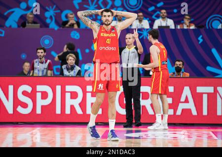 Tbilissi, Géorgie, 7 septembre 2022. Juancho Hernangomez d'Espagne réagit lors du match FIBA Eurobasket 2022, groupe A entre la Turquie et l'Espagne à l'Arena de Tbilissi à Belgrade, Serbie. 7 septembre 2023. Crédit : Nikola Krstic/Alay Banque D'Images