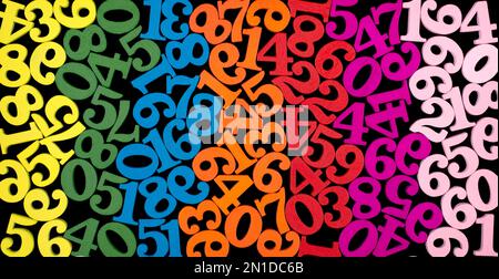 Chiffres en bois colorés sur fond noir Banque D'Images