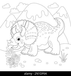 Dinosaure drôle de dessin animé. Dessin linéaire noir et blanc. Vecteur Illustration de Vecteur