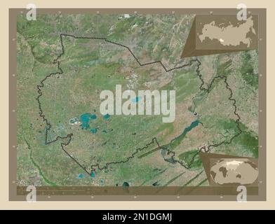 Novosibirsk, région de Russie. Carte satellite haute résolution. Cartes d'emplacement auxiliaire d'angle Banque D'Images