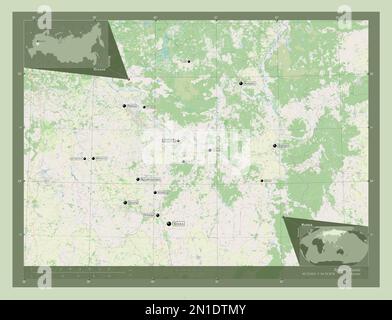 Ryazan', région de Russie. Ouvrez la carte des rues. Lieux et noms des principales villes de la région. Cartes d'emplacement auxiliaire d'angle Banque D'Images