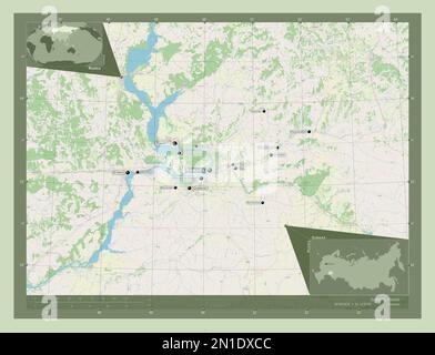 Samara, région de Russie. Ouvrez la carte des rues. Lieux et noms des principales villes de la région. Cartes d'emplacement auxiliaire d'angle Banque D'Images